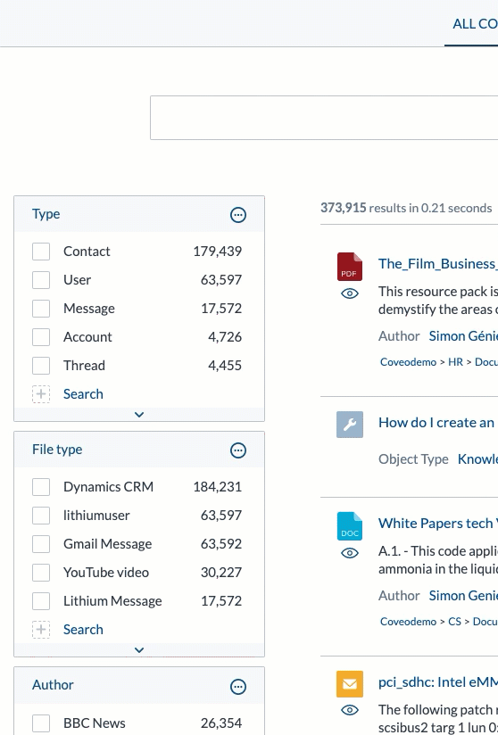 User scrolls mid search results selects facet results refresh but page remains scrolled Coveo ResultList enableScrollToTop false demo