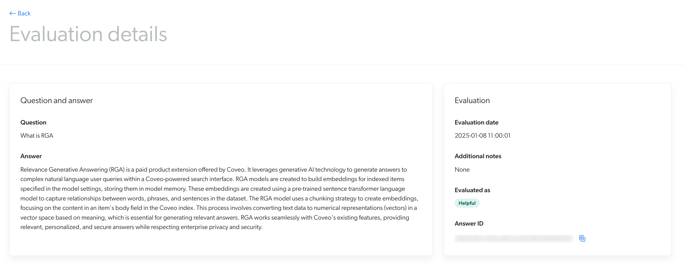 Answer Manager evaluation details | Coveo