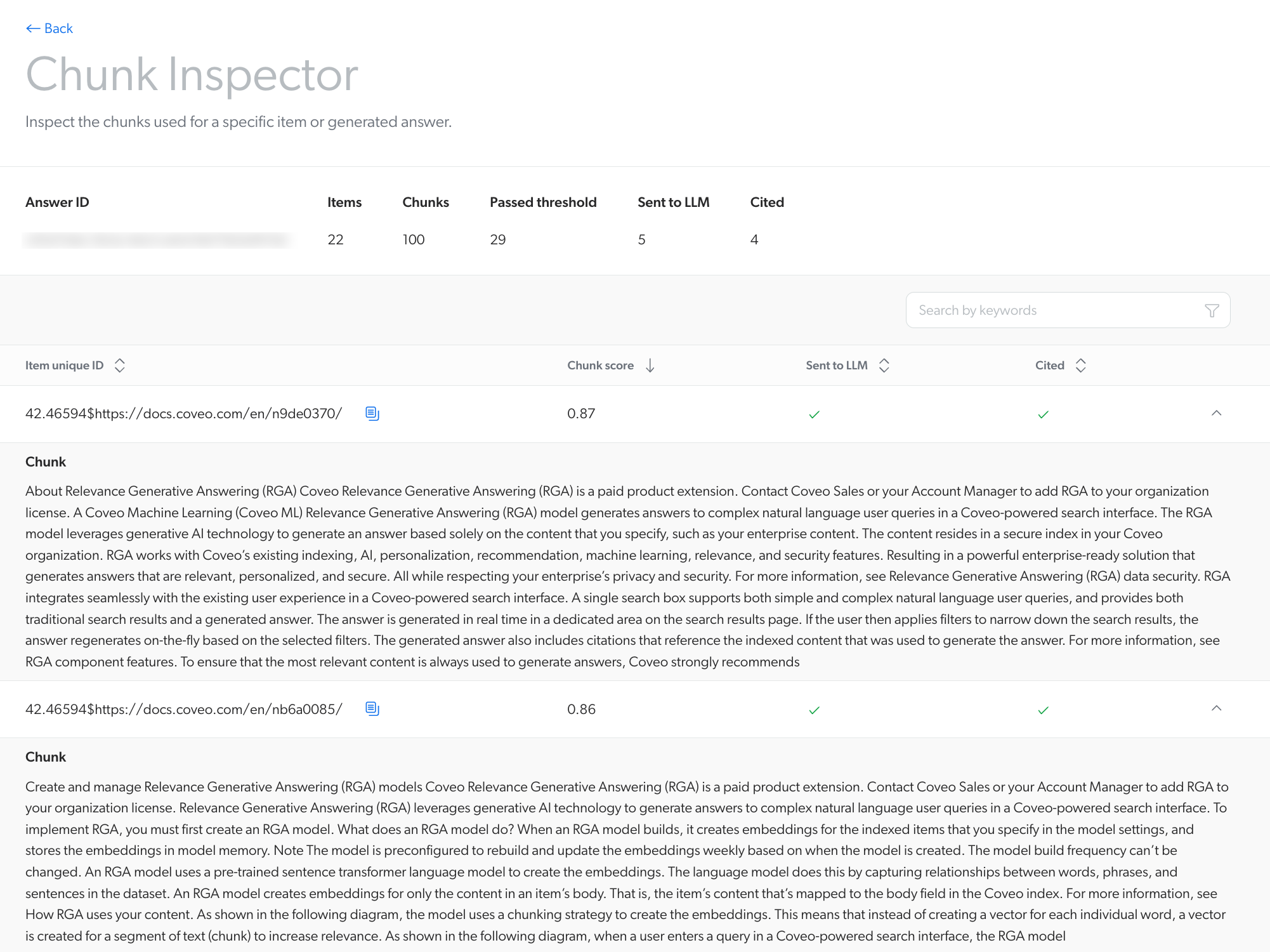 Chunk Inspector answer | Coveo