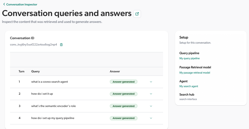 Conversation Inspector query list | Coveo