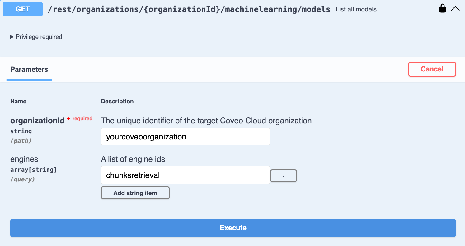 Use Swagger UI to get a list of CPR models | Coveo