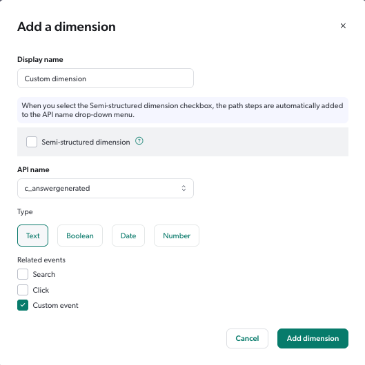 Relevance Generative Answering custom dimension | Coveo