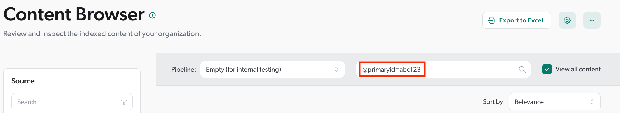 Content Browser search using primary ID | Coveo Knowledge Hub