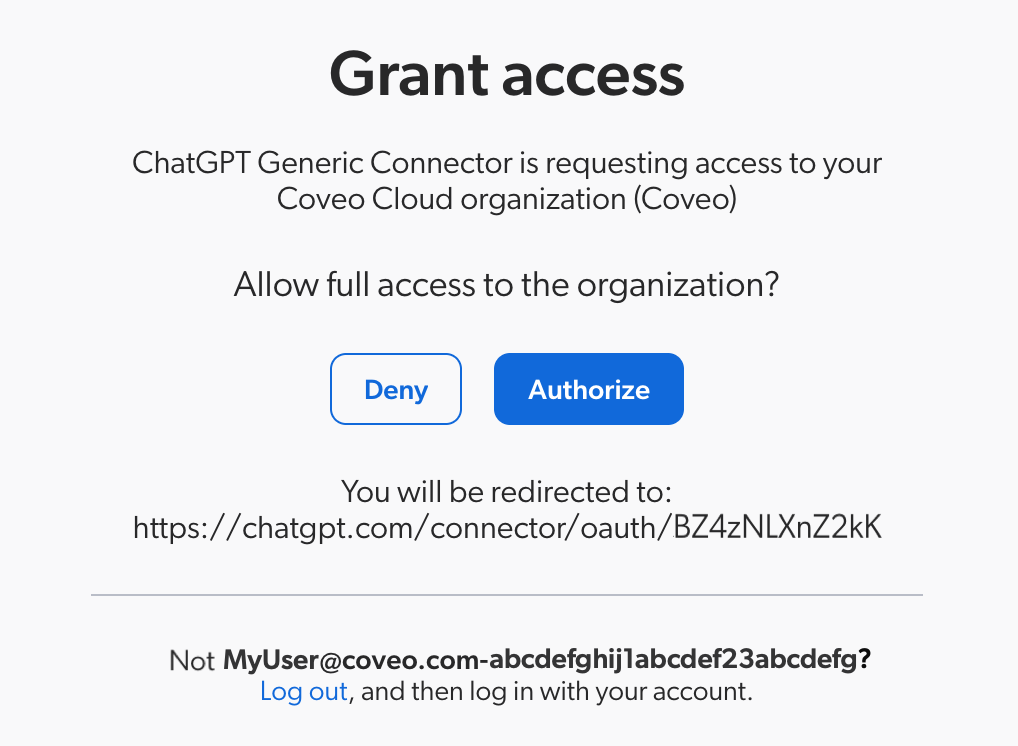 Grant access to Coveo organization modal | Coveo MCP Server