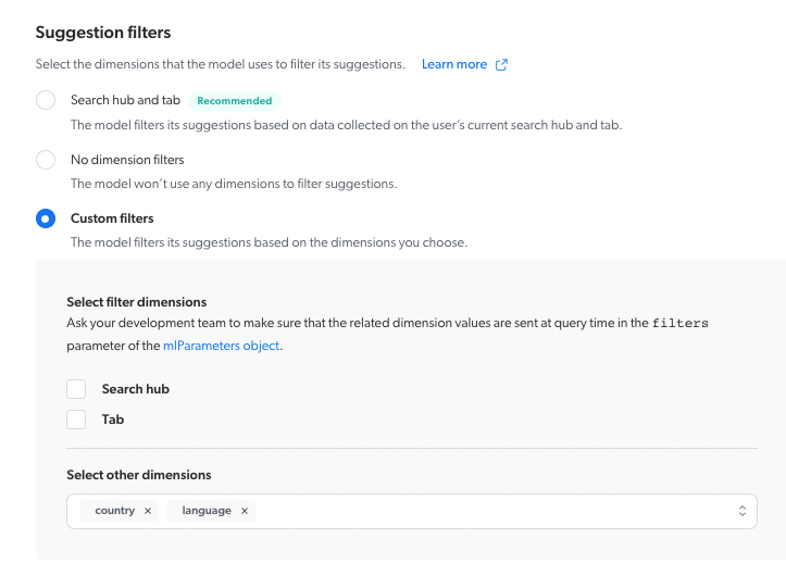 custom filters configuration