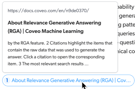 Relevance Generative Answering citation hover