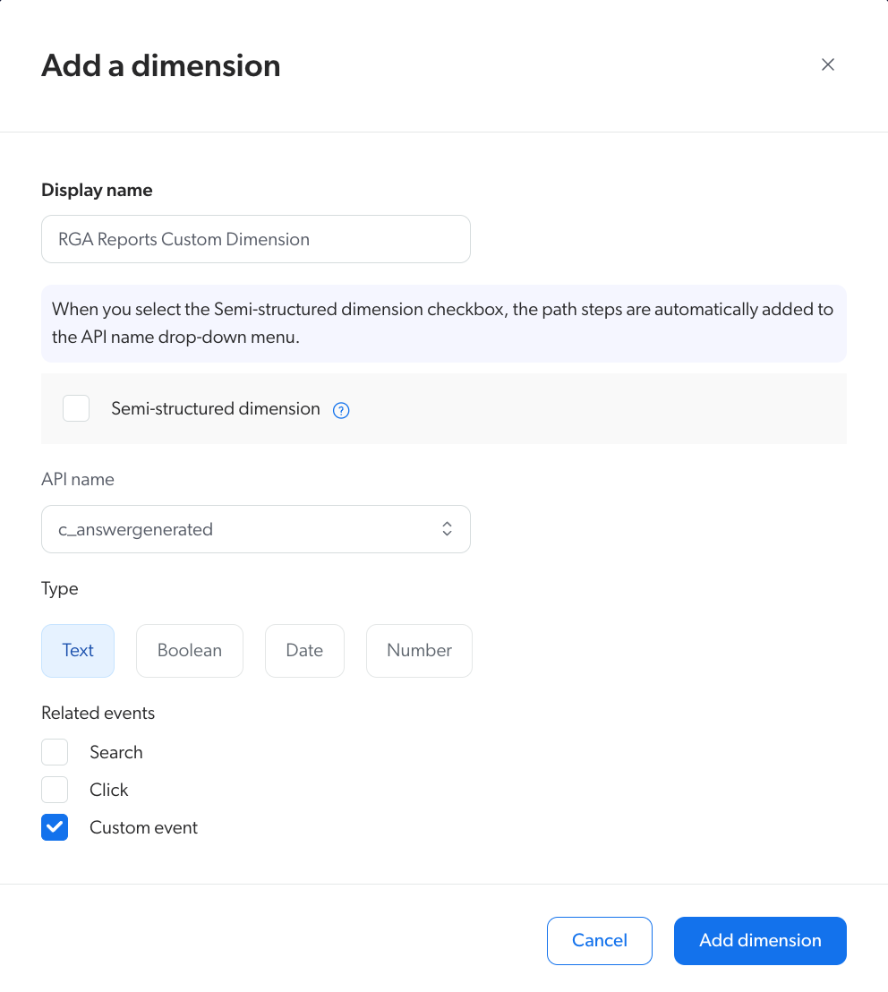 Relevance Generative Answering custom dimension | Coveo