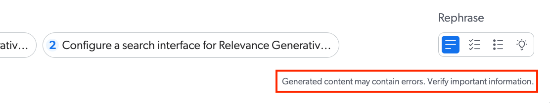 Relevance Generative Answering disclaimer