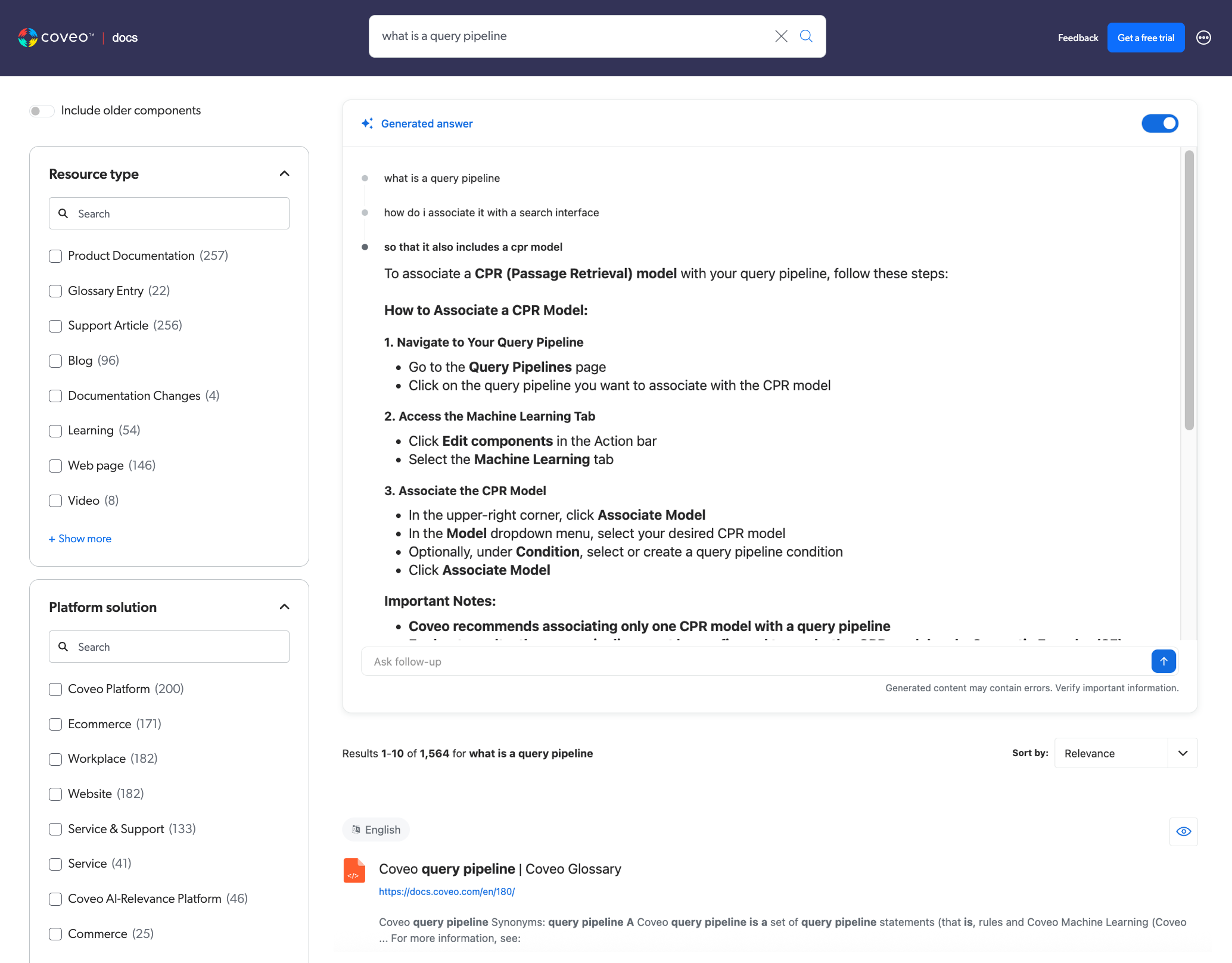 Conversational answer generation component