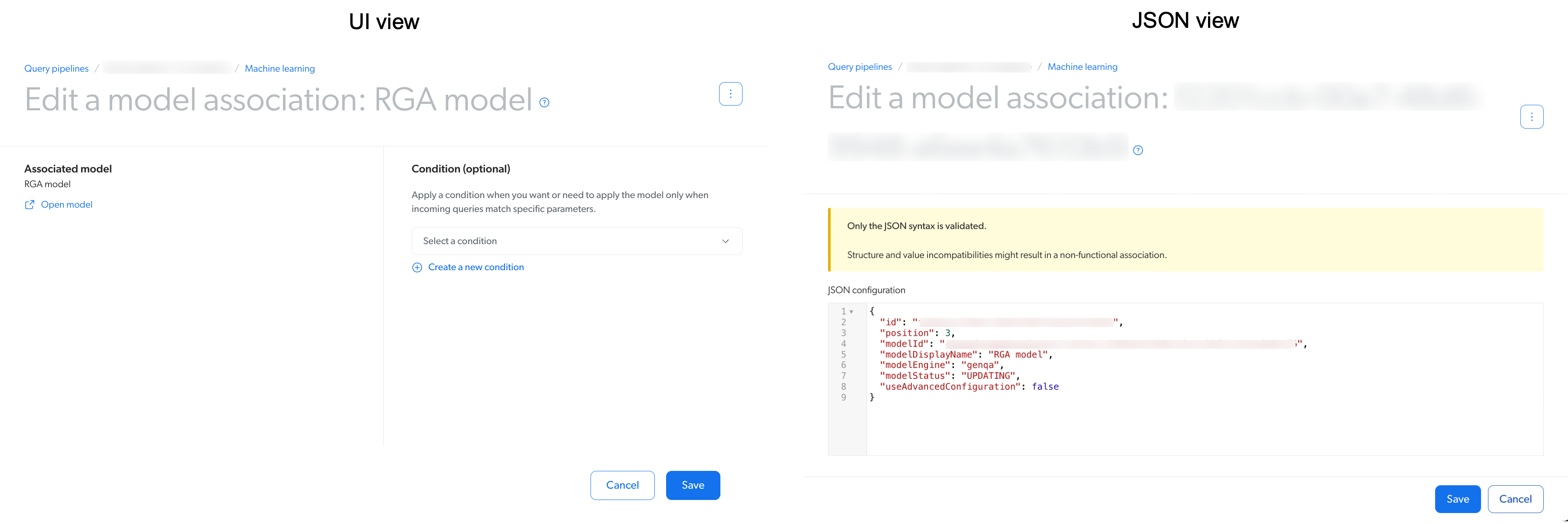 UI vs JSON view | Coveo Machine Learning