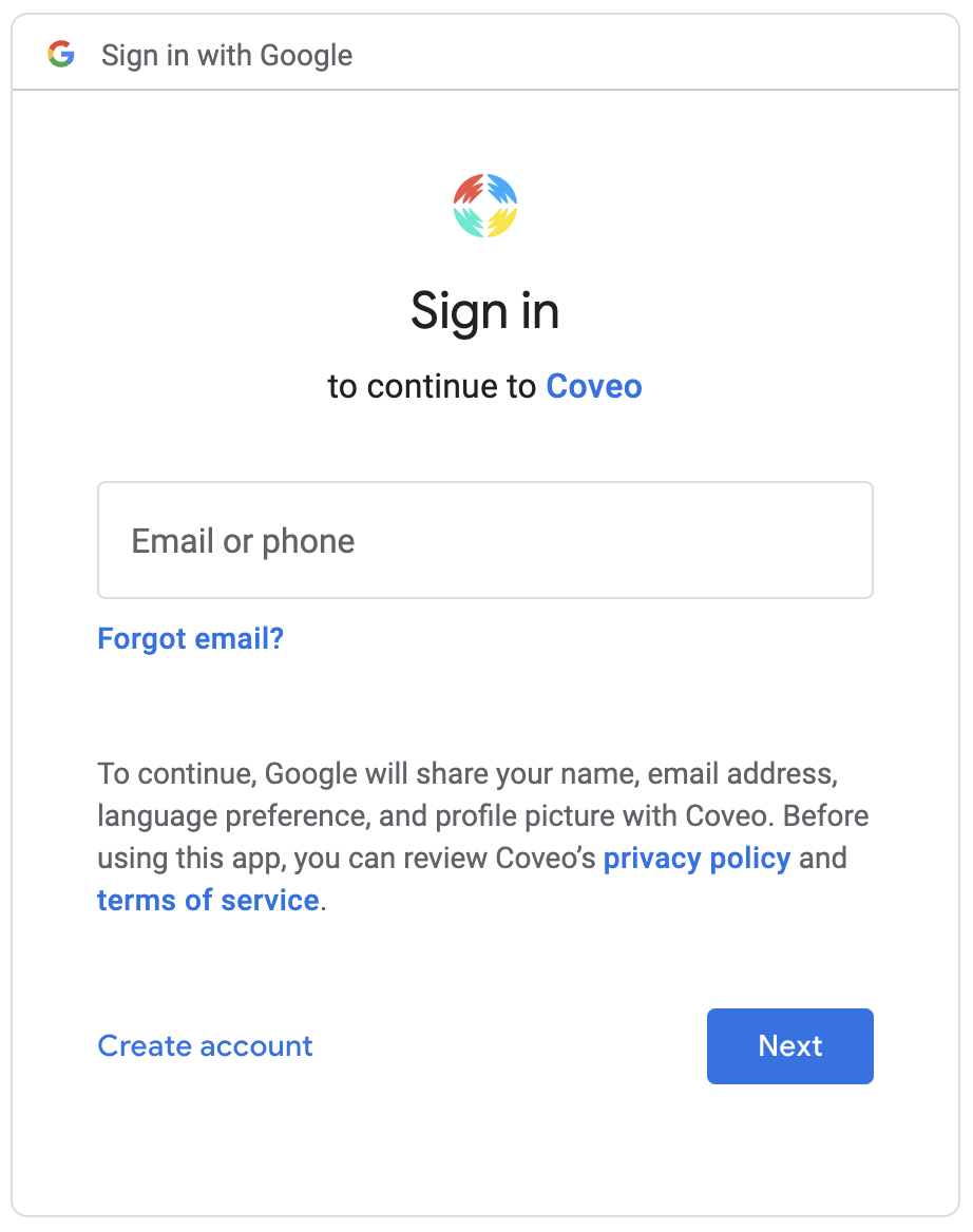 Google login page