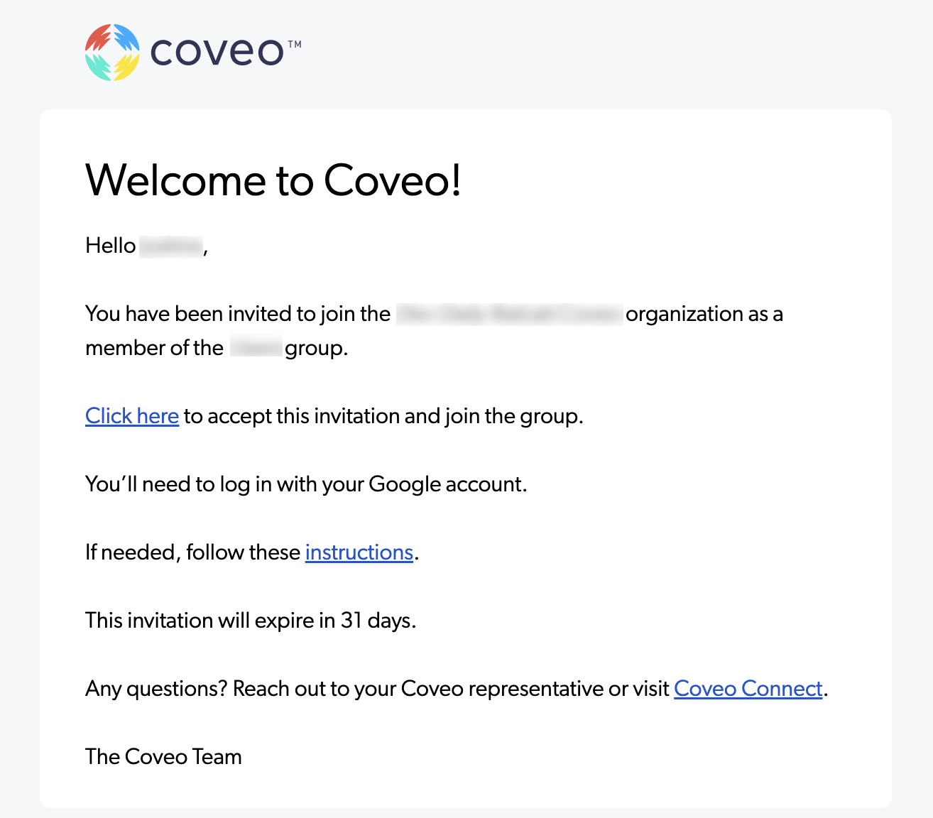 Coveo invitation email