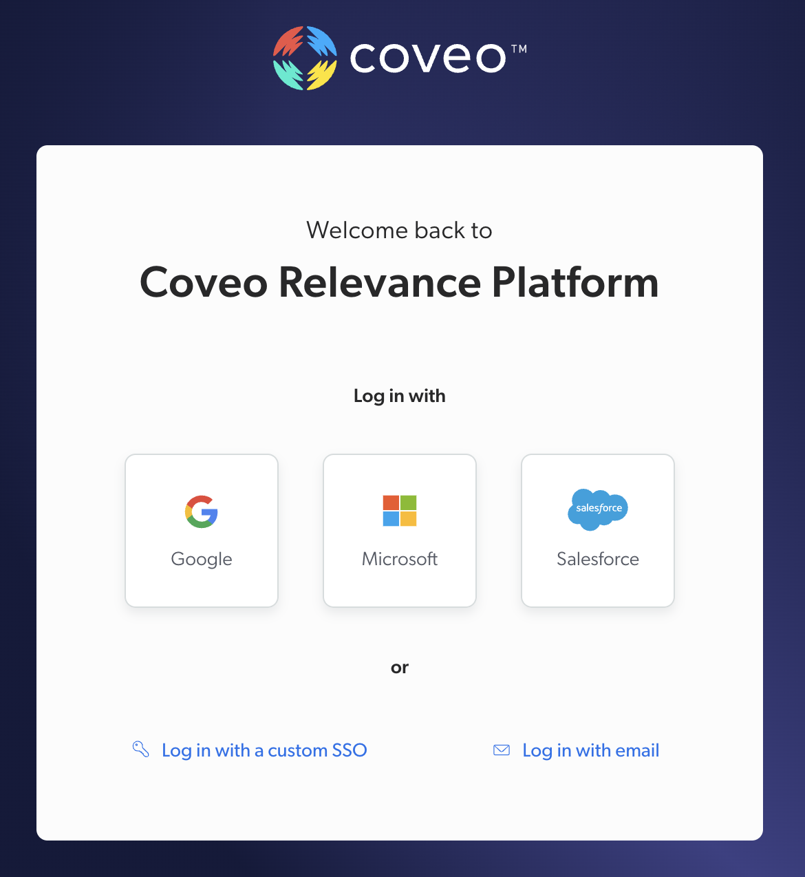 Coveo login page