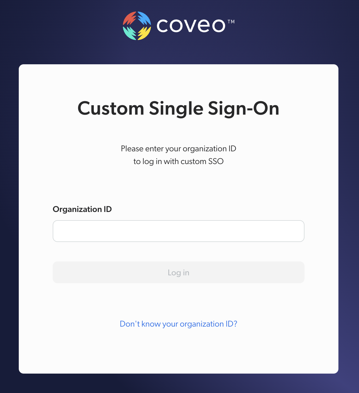 Coveo login SSO organization ID