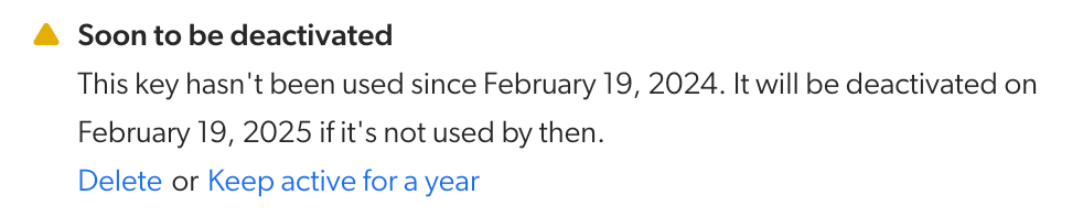API key with Soon to be deactivated status | Coveo Platform