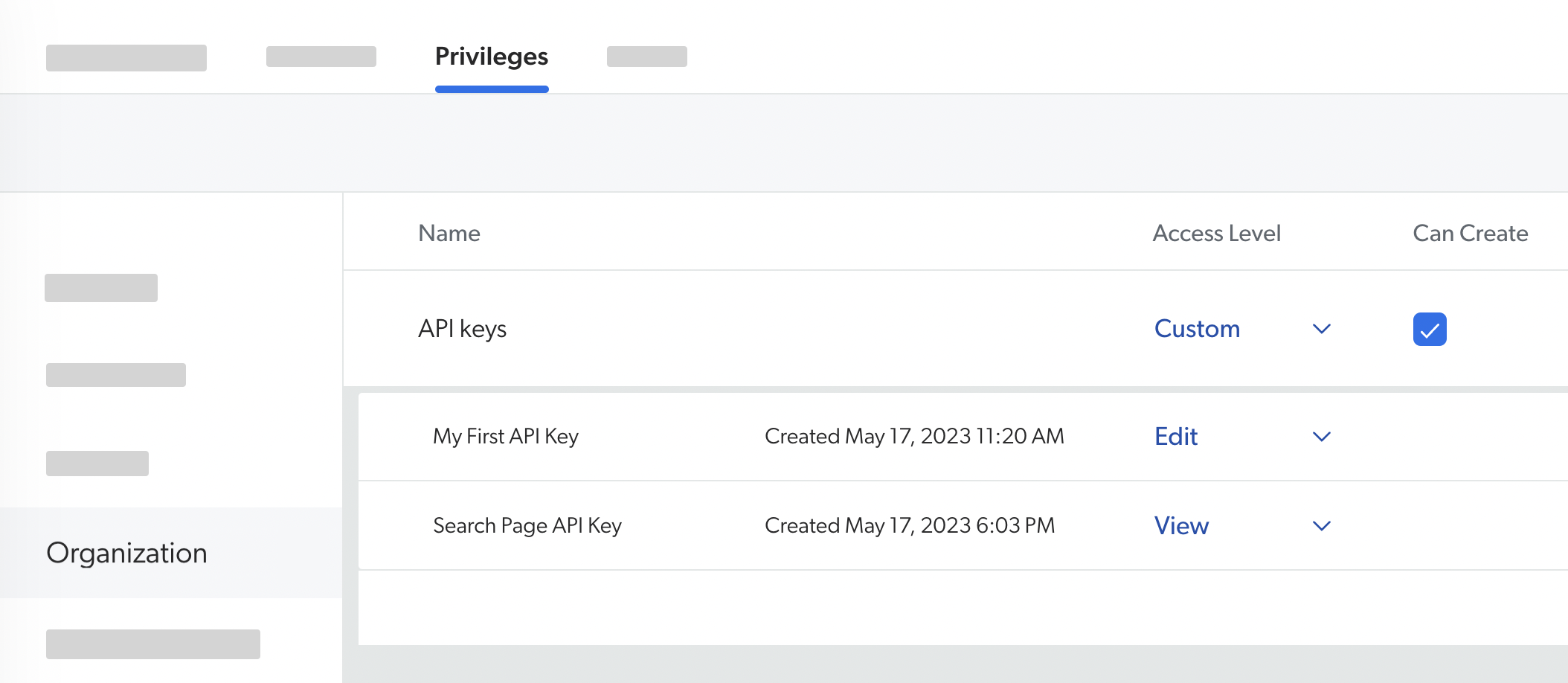 Example: API Keys domain | Coveo