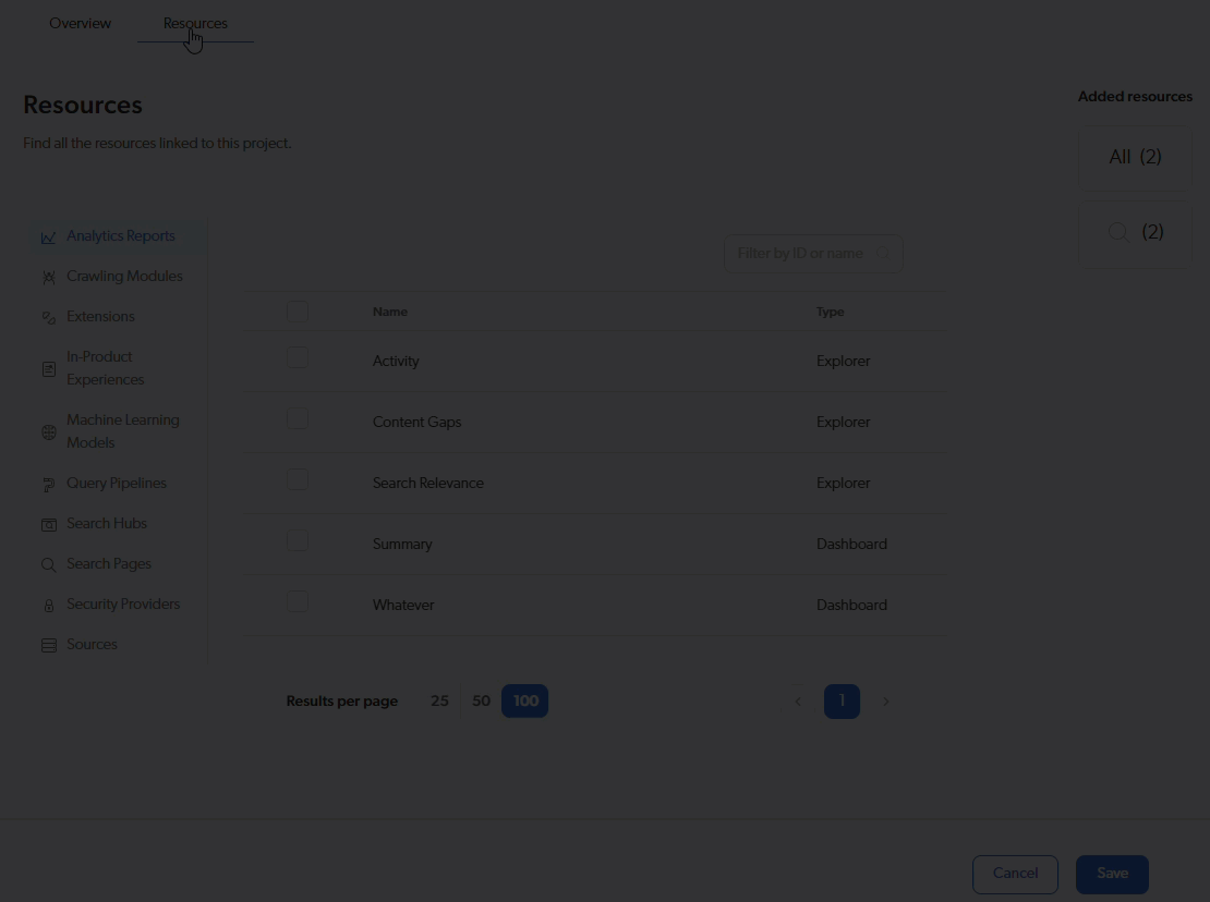 Removing a resource from a project | Coveo