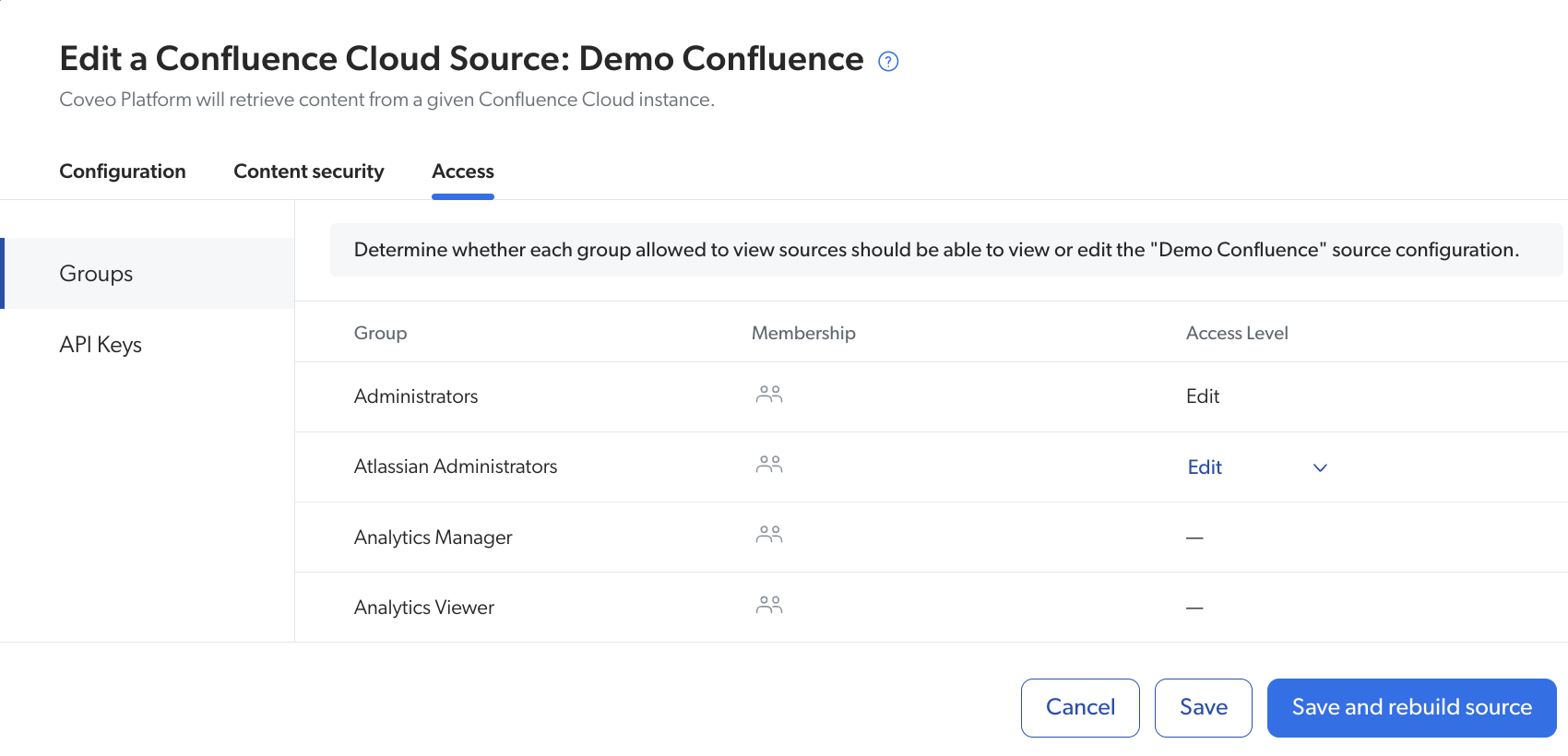 Access tab | Coveo