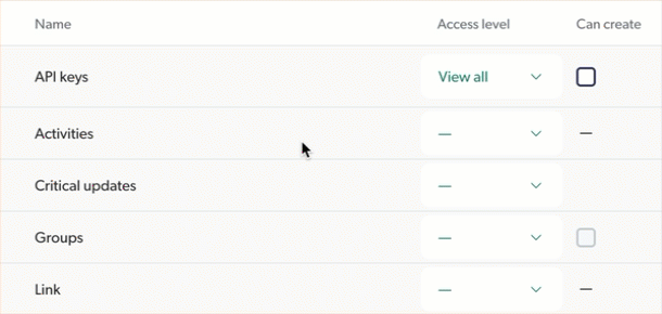 Clicking the "Can create" checkbox | Coveo