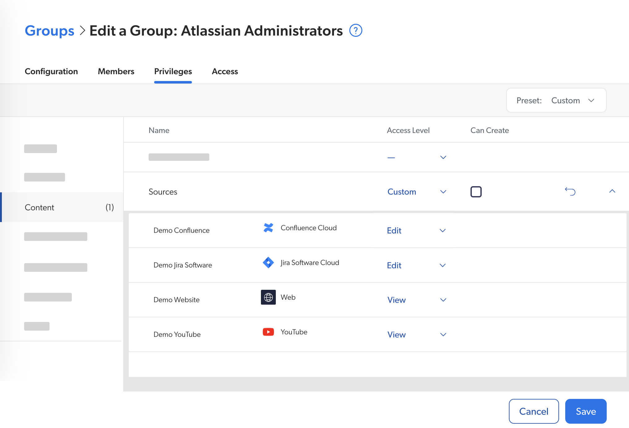 Custom access levels | Coveo