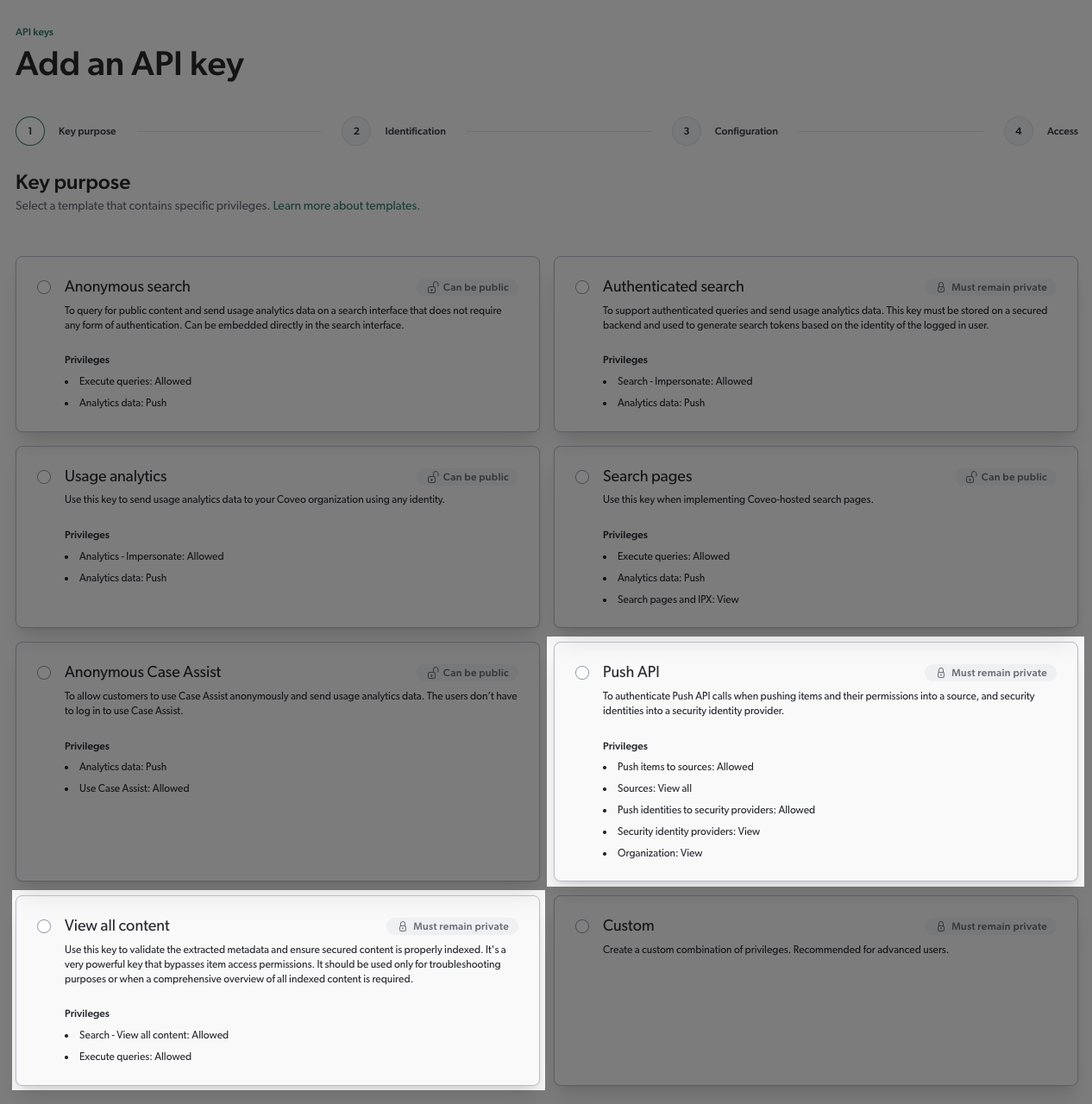 What's new in Coveo - New API key templates