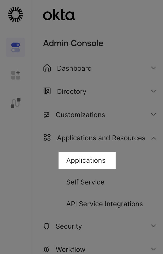 Navigating to applications in the Okta Admin Console