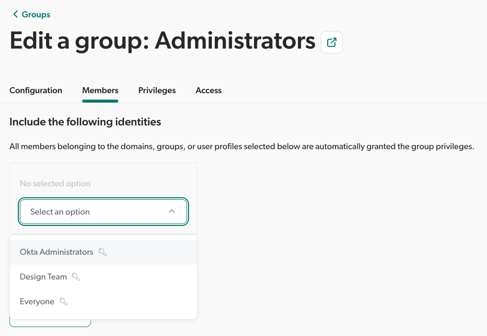 Okta groups shared with Coveo