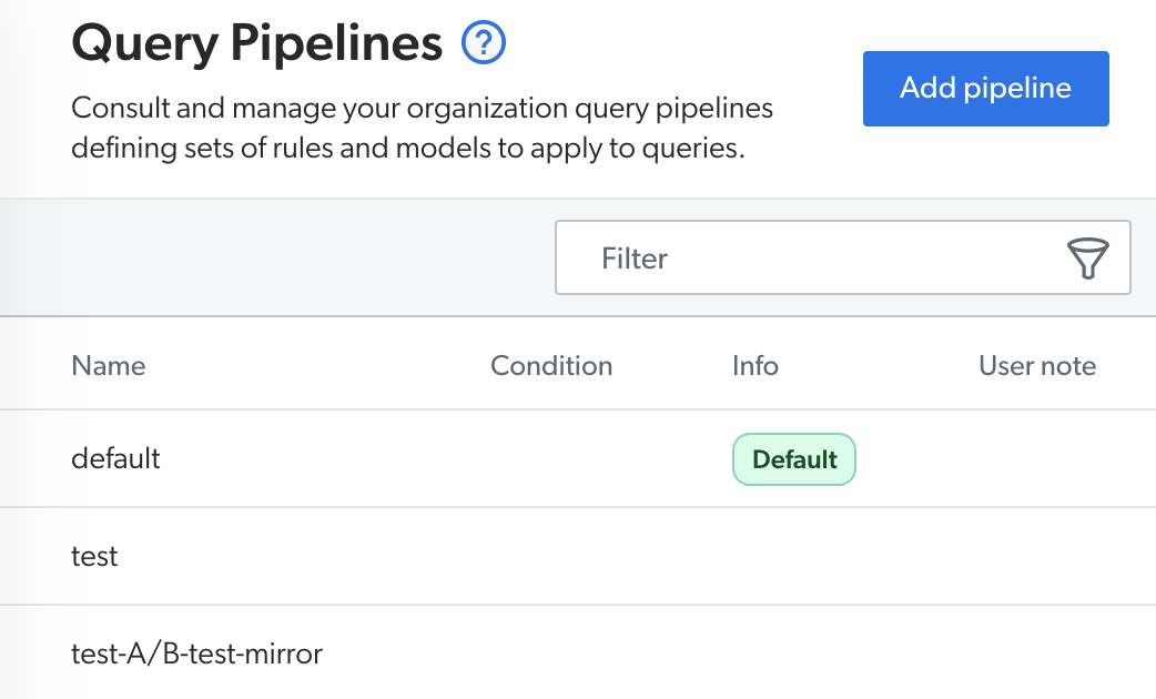 New query pipeline on the Query Pipelines page