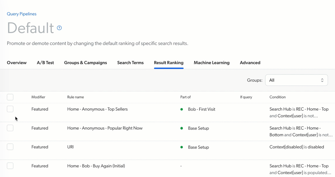 user interface for deleting rule associations