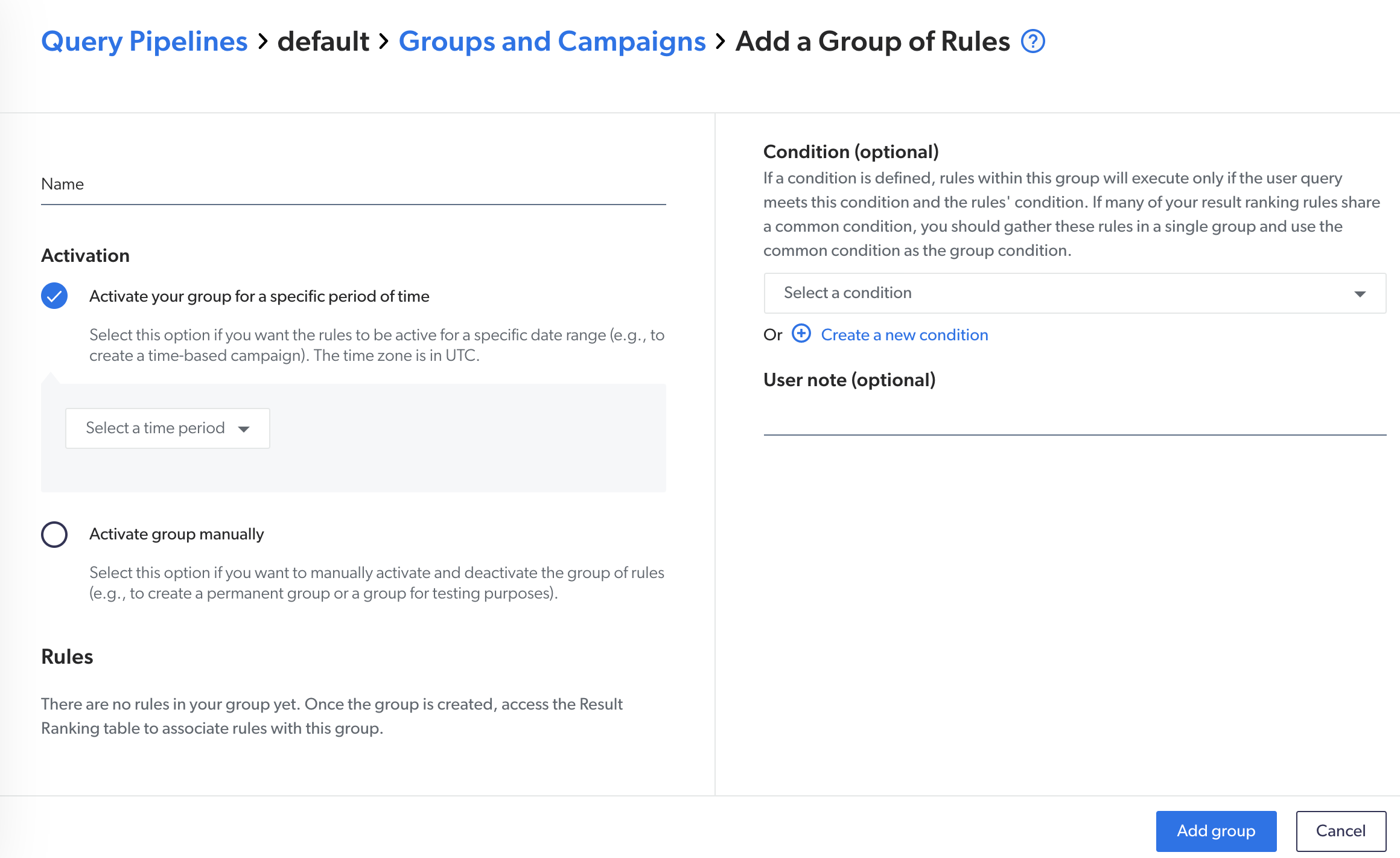 user interface of the Groups and Campaigns feature