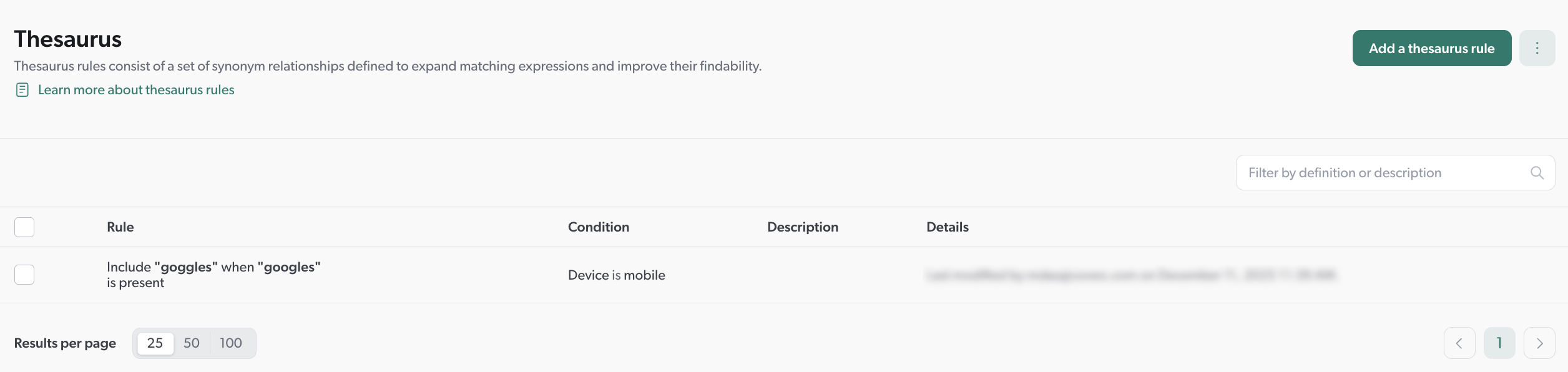 Condition example on rule list page | Coveo Platform