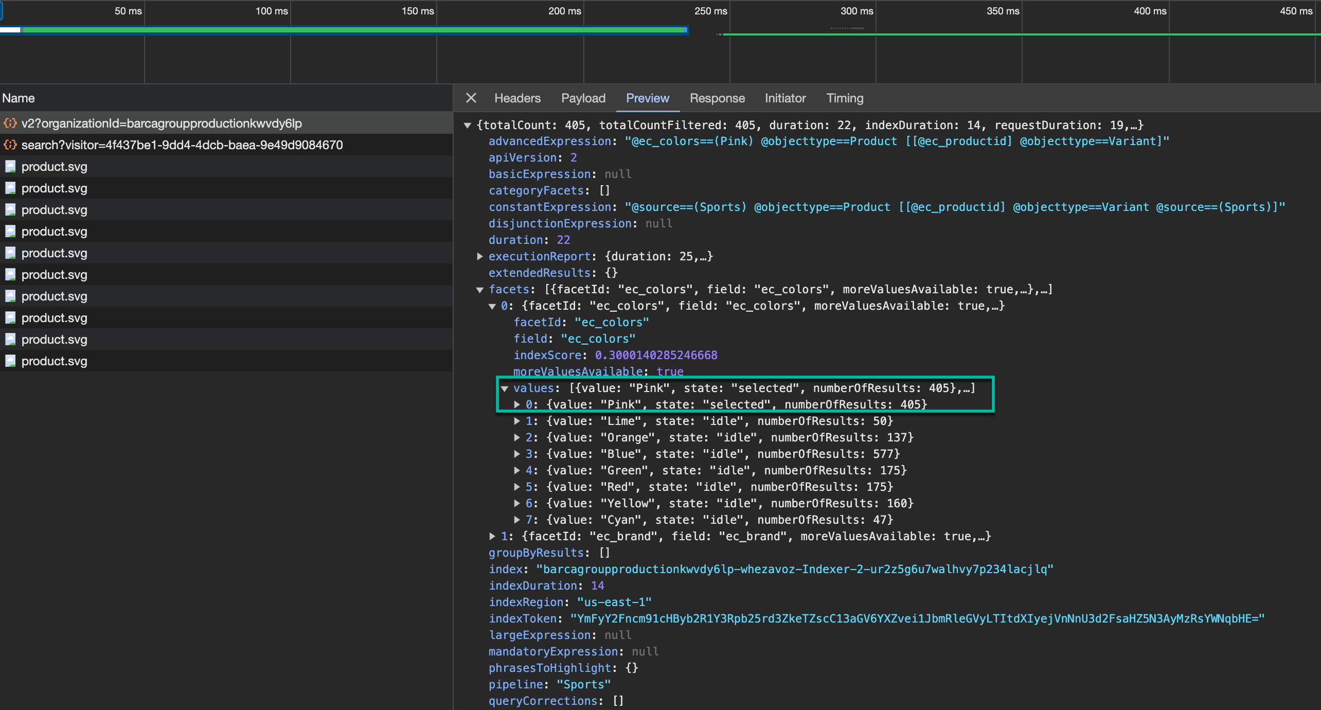 Test facets in network monitoring tool | | Coveo
