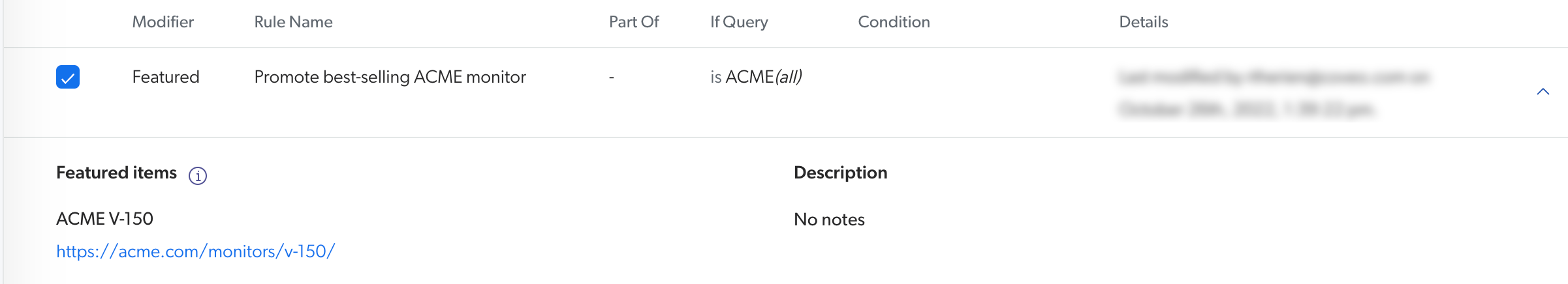 Featured result rule promoting best-selling ACME monitor | Coveo