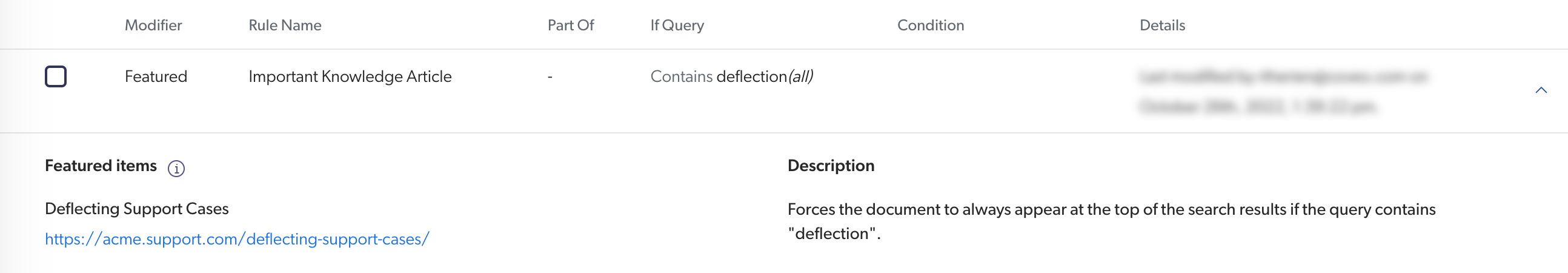 A featured result rule that boosts an item to the top of the result list | Coveo