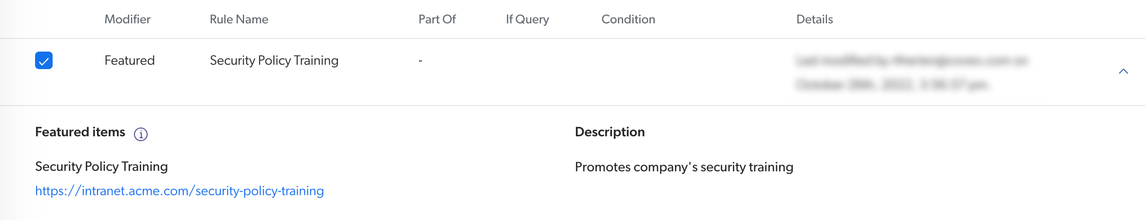 A featured result rule promoting an item regardless of the query