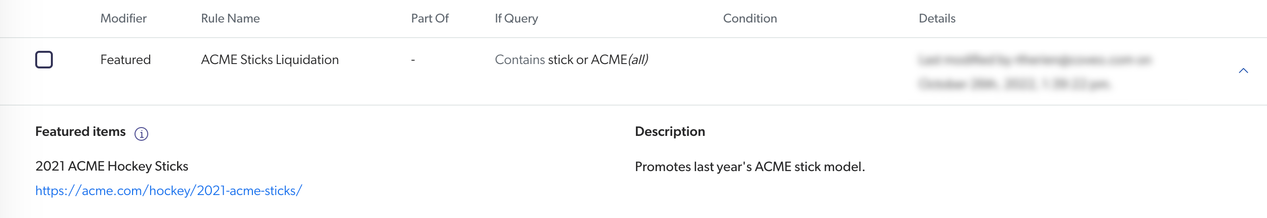A featured result rule promoting an item | Coveo