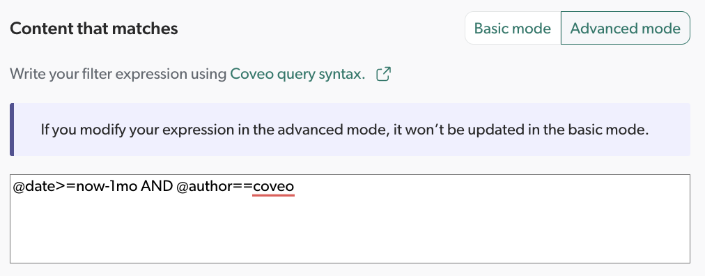 Coveo Platform | Content that matches section - Advanced