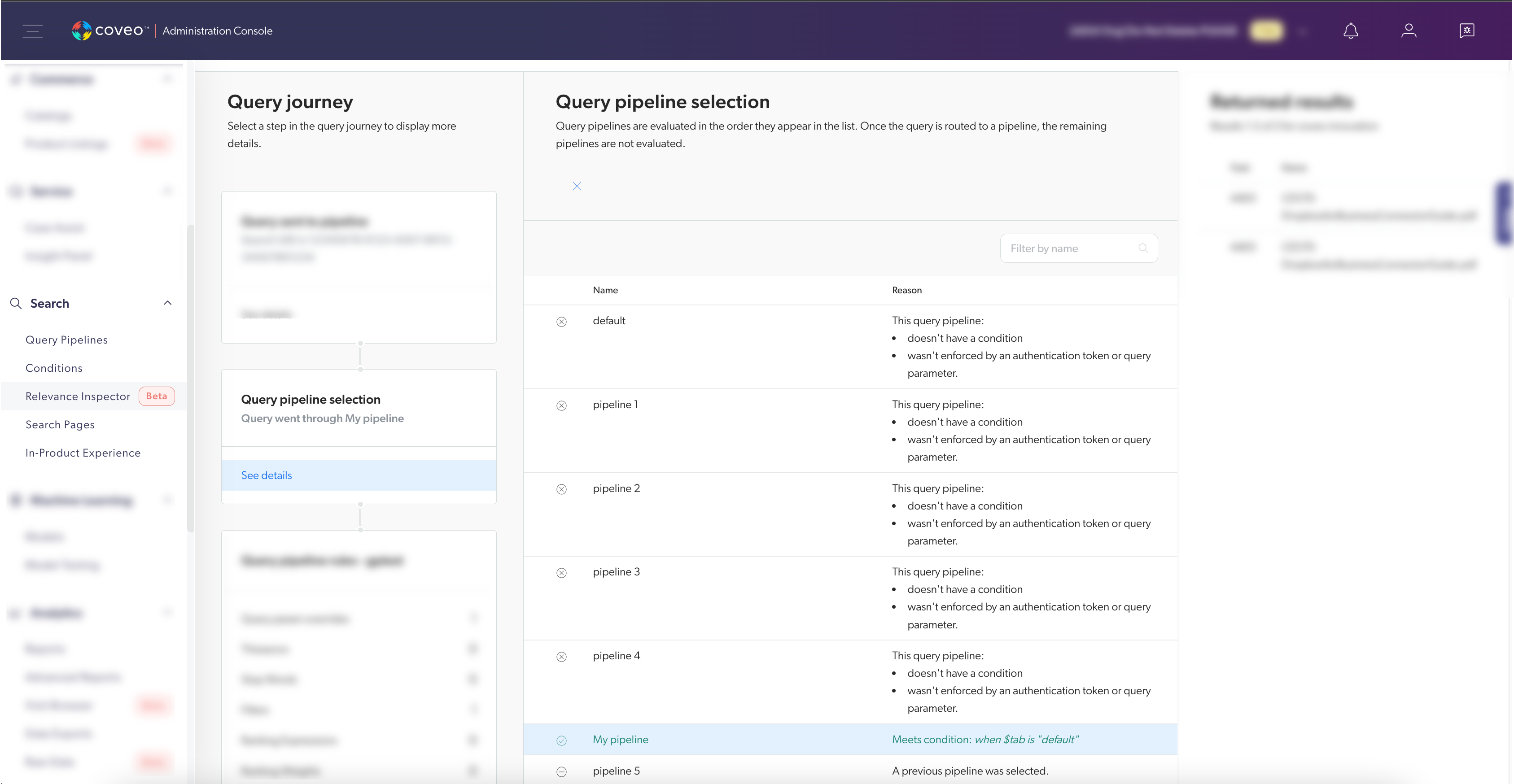 query pipeline selection section