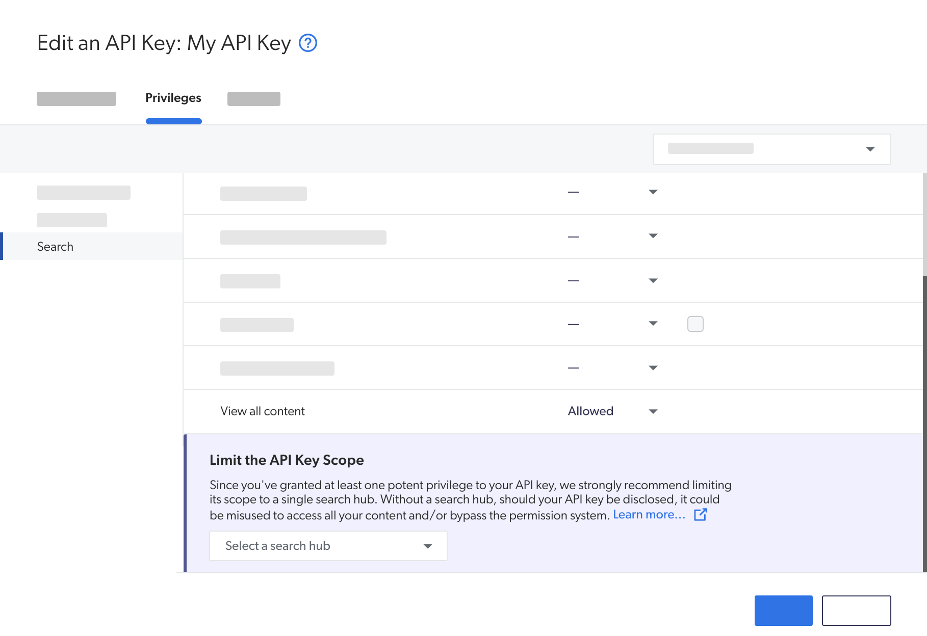 search hub in api key