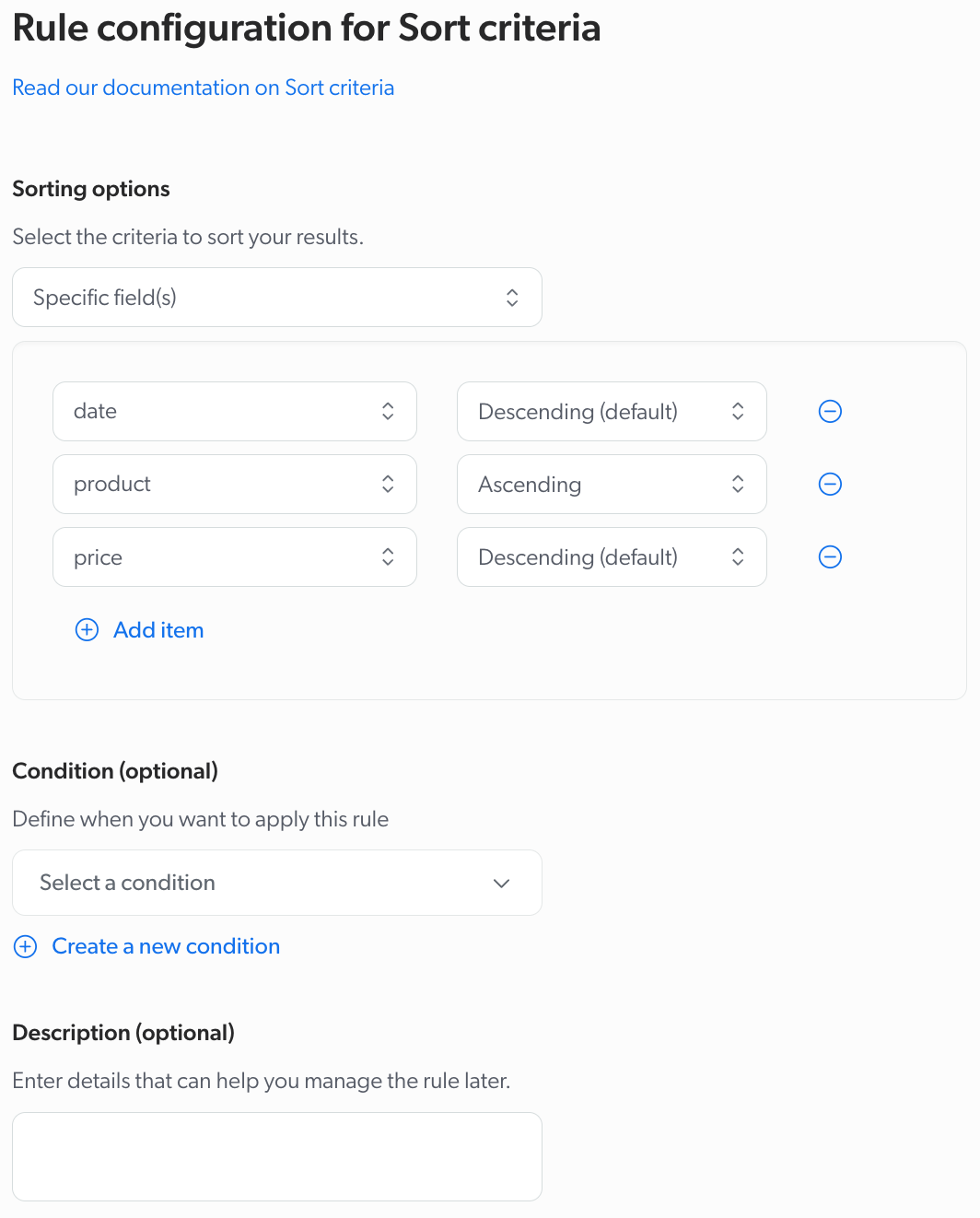 Sort criteria panel | Coveo