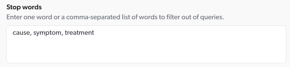 Coveo Platform | Comma-separated words in stop words panel