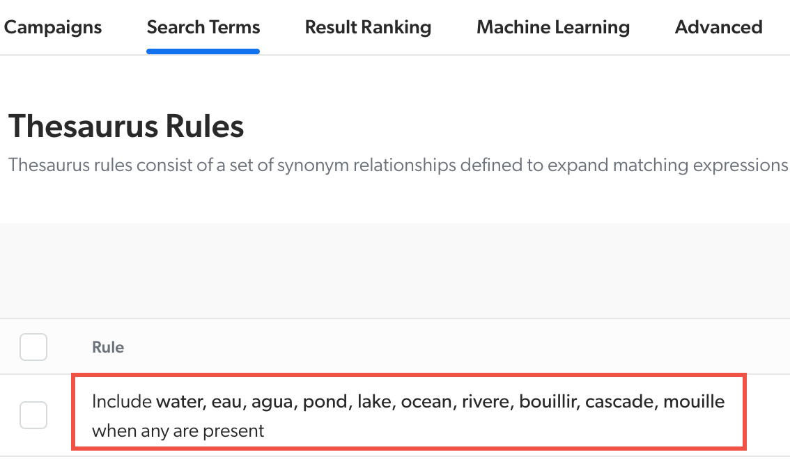 Create thesaurus synonym rule | Coveo Platform